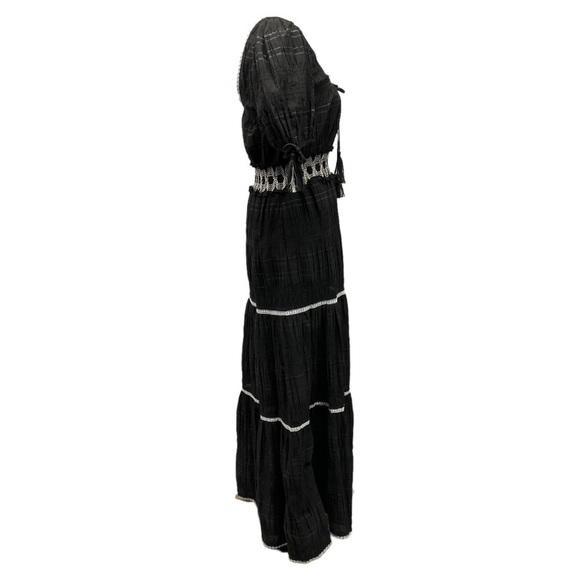 Jonathan Simkhai Black Smocked Tiered Silk Cotton Bohemian Maxi Dress NWT - Picture 10 of 16